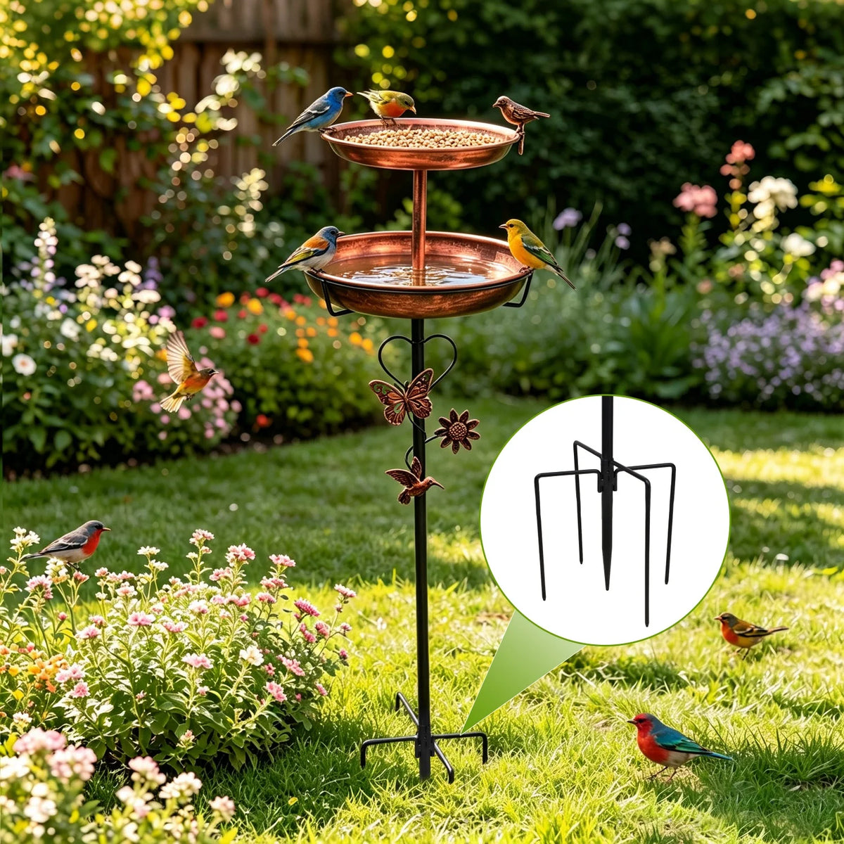 Bird Bath For Outdoors 118cm 2 Tier Metal Bird Bath With 5 Pronged Base For Garden Lovers