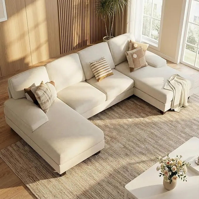 U Shaped Sectional Sofa Chenille Four Seat Cushions