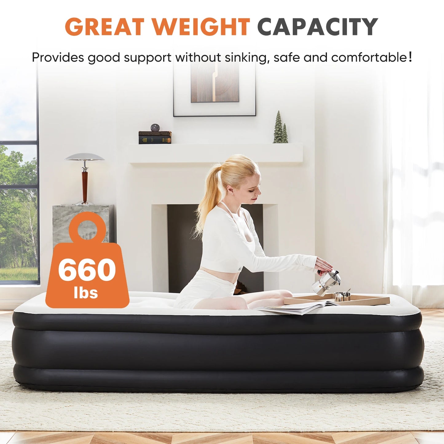 JHK Air Mattress Double Height Non Slip Bottom 660 Lbs