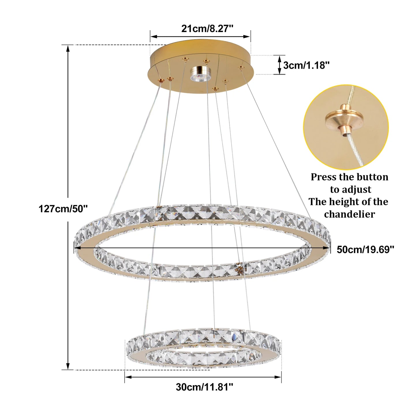 Vinilky Crystal Pendant Light Ceiling Lamp With Remote