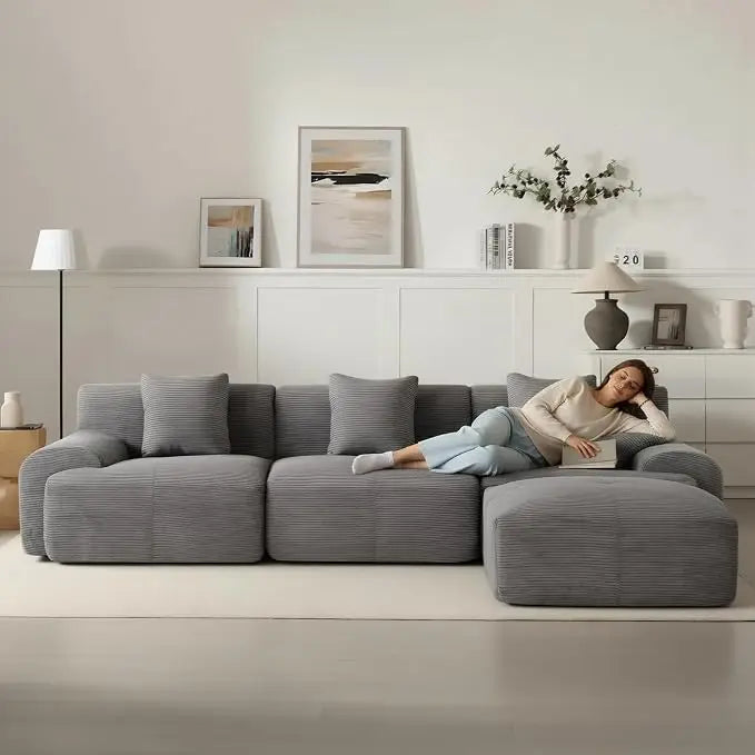 Modular Sectional Sofa With Ottoman Corduroy Memory Foam