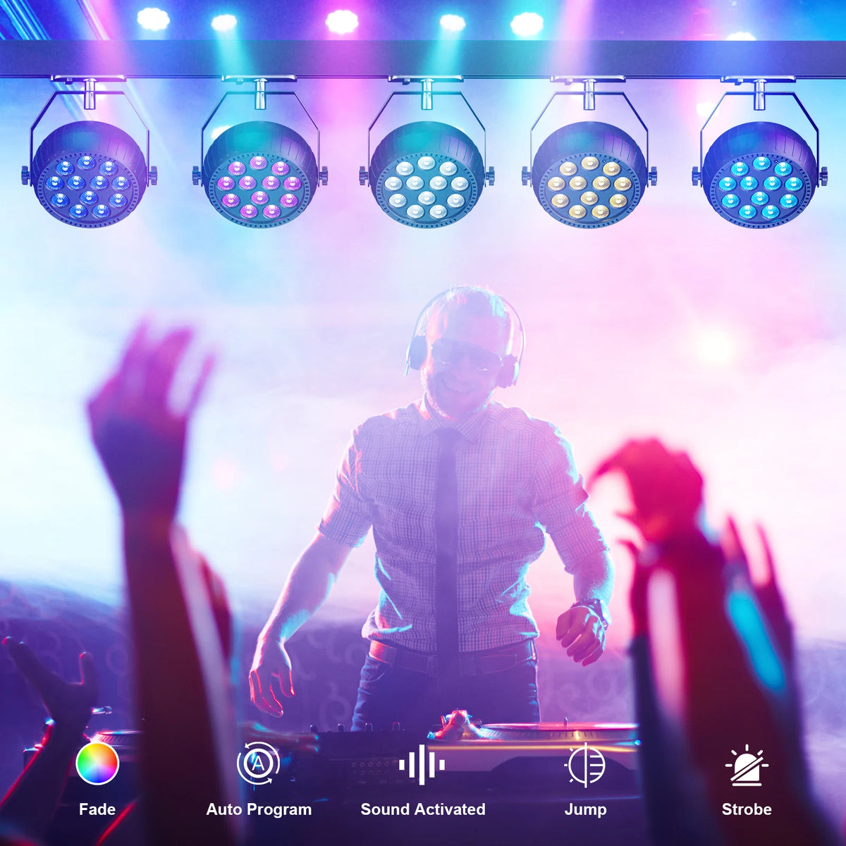 Rudderstar RGB Disco DJ Lights Wireless Par Lights