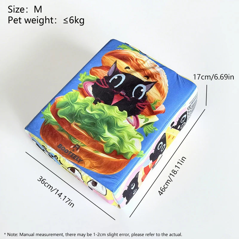 Booteely Cartoon Hamburger Cozy Plush Cat Bed