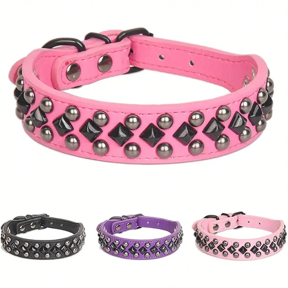 Adjustable Soft PU Leather Studded Dog Collar