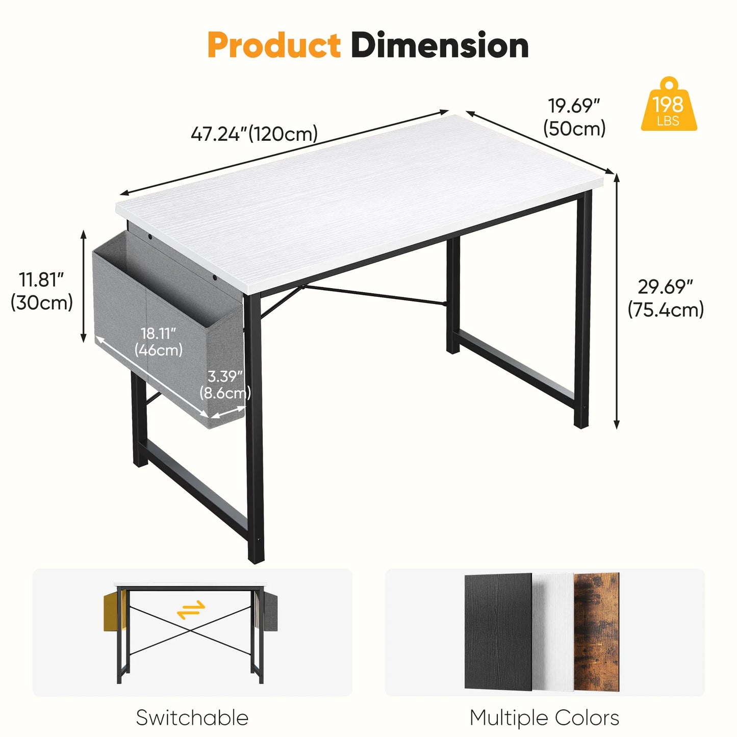 JHK Computer Desk With Metal Frame Wood Top, Easy Assembly