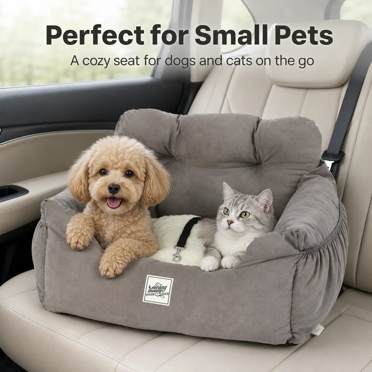 Adjustable Pet Car Seat Bed With Tether And Strap