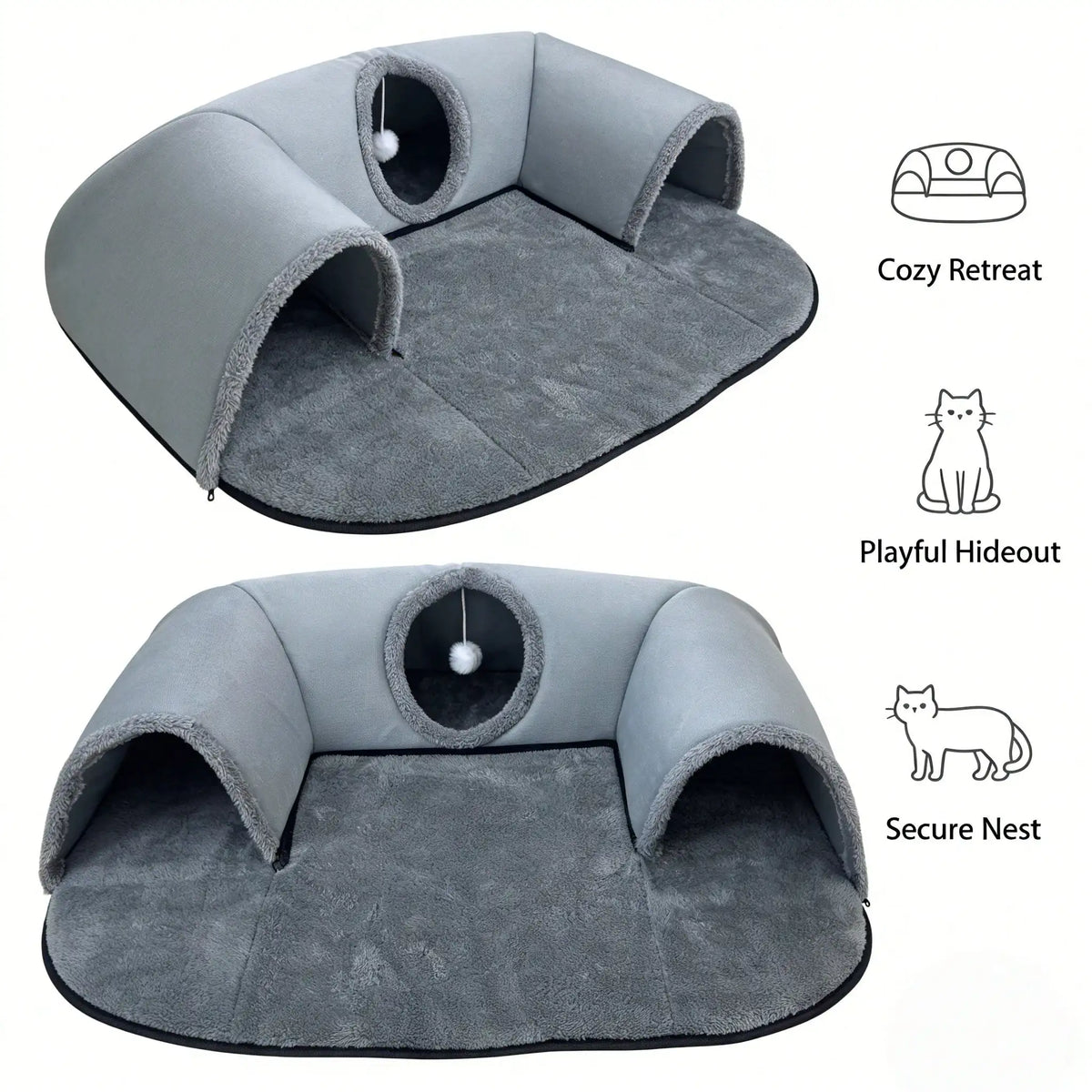Interactive Cat Tunnel Bed With Soft Plush Cave