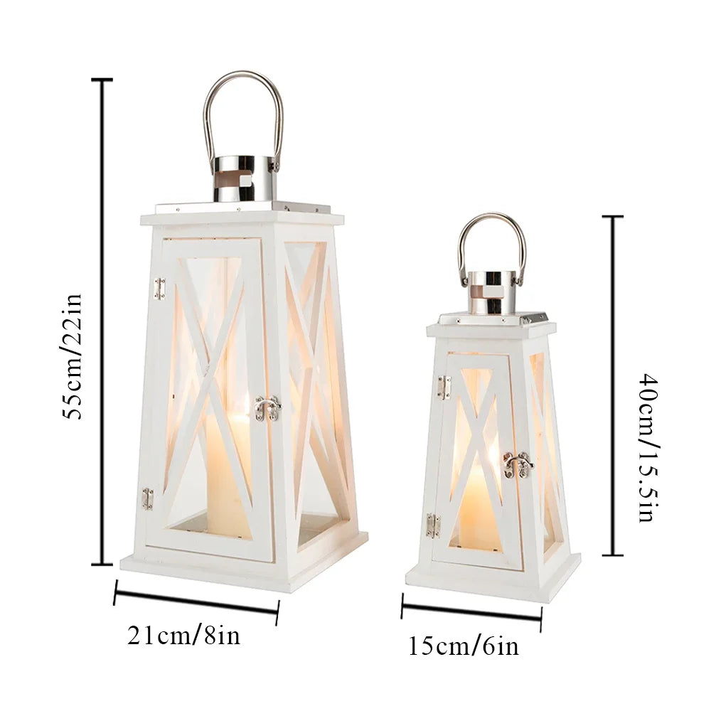 Newimage Wooden Candle Lantern With Glass Holder