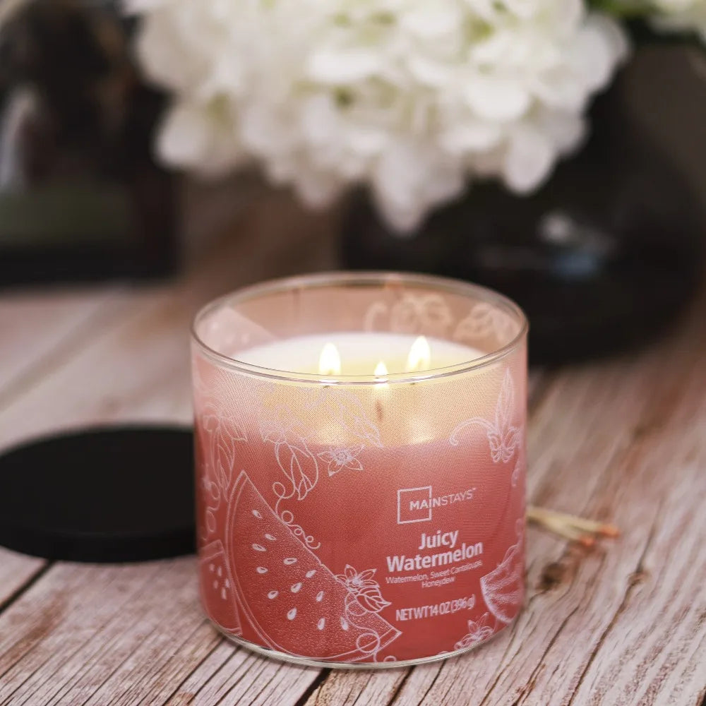 3 Wick Gradient Color Scented Candle Juicy Watermelon Fragrance Home Aroma Relaxation Gift 14 Oz
