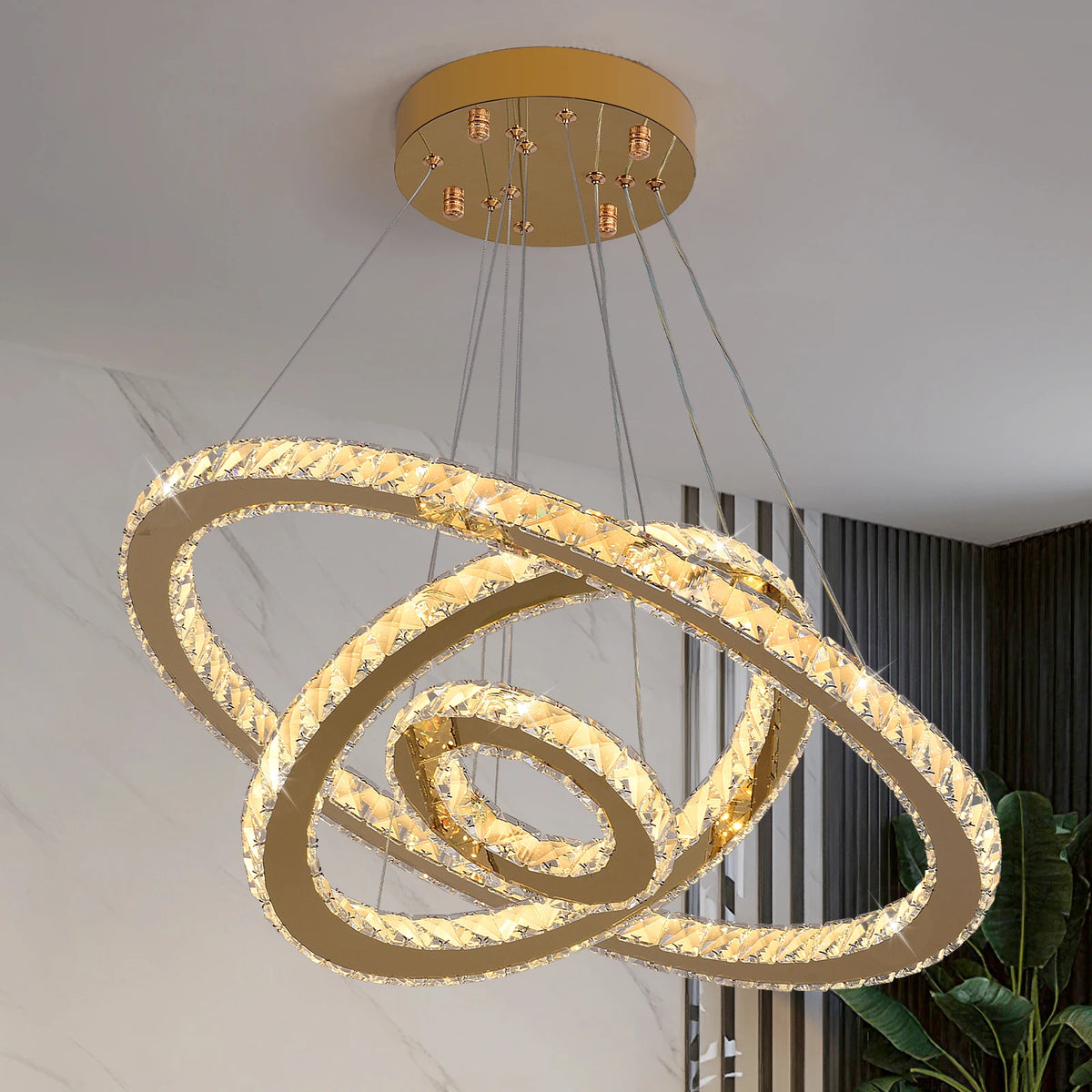 Vinilky Crystal Pendant Light Ceiling Lamp With Remote