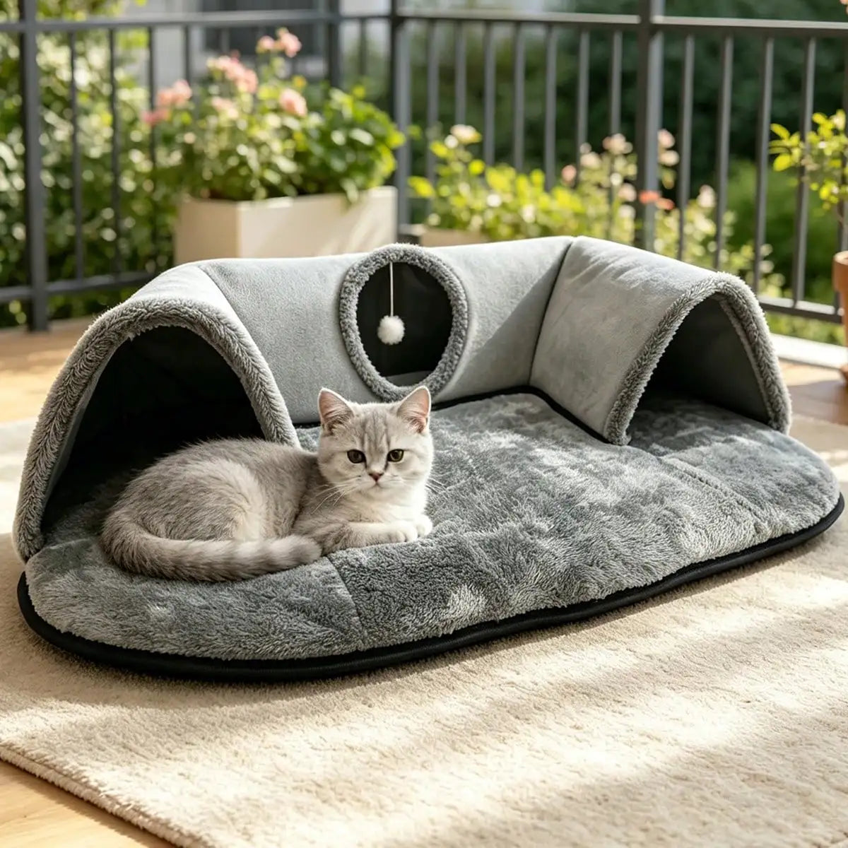 Interactive Cat Tunnel Bed With Soft Plush Cave