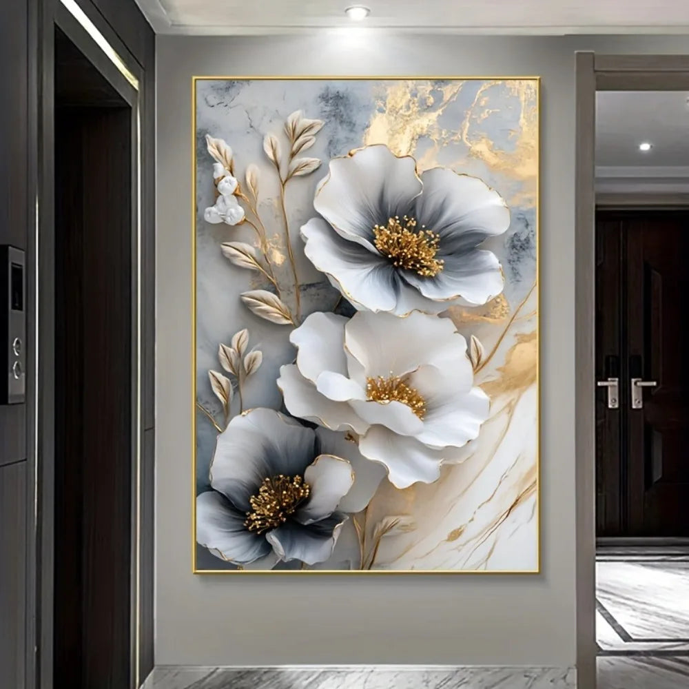 Modern Luxury Floral Canvas Mural With Framed 3D Artwork