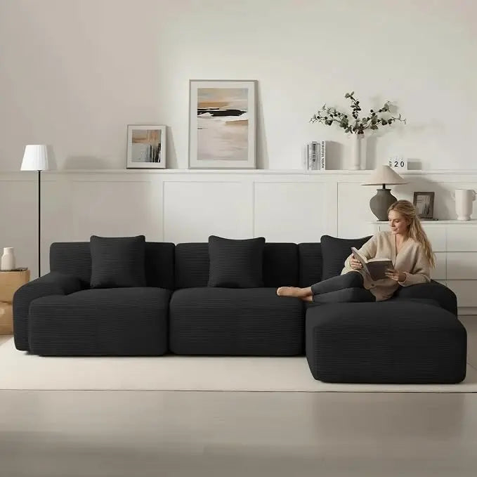 Modular Sectional Sofa With Ottoman Corduroy Memory Foam