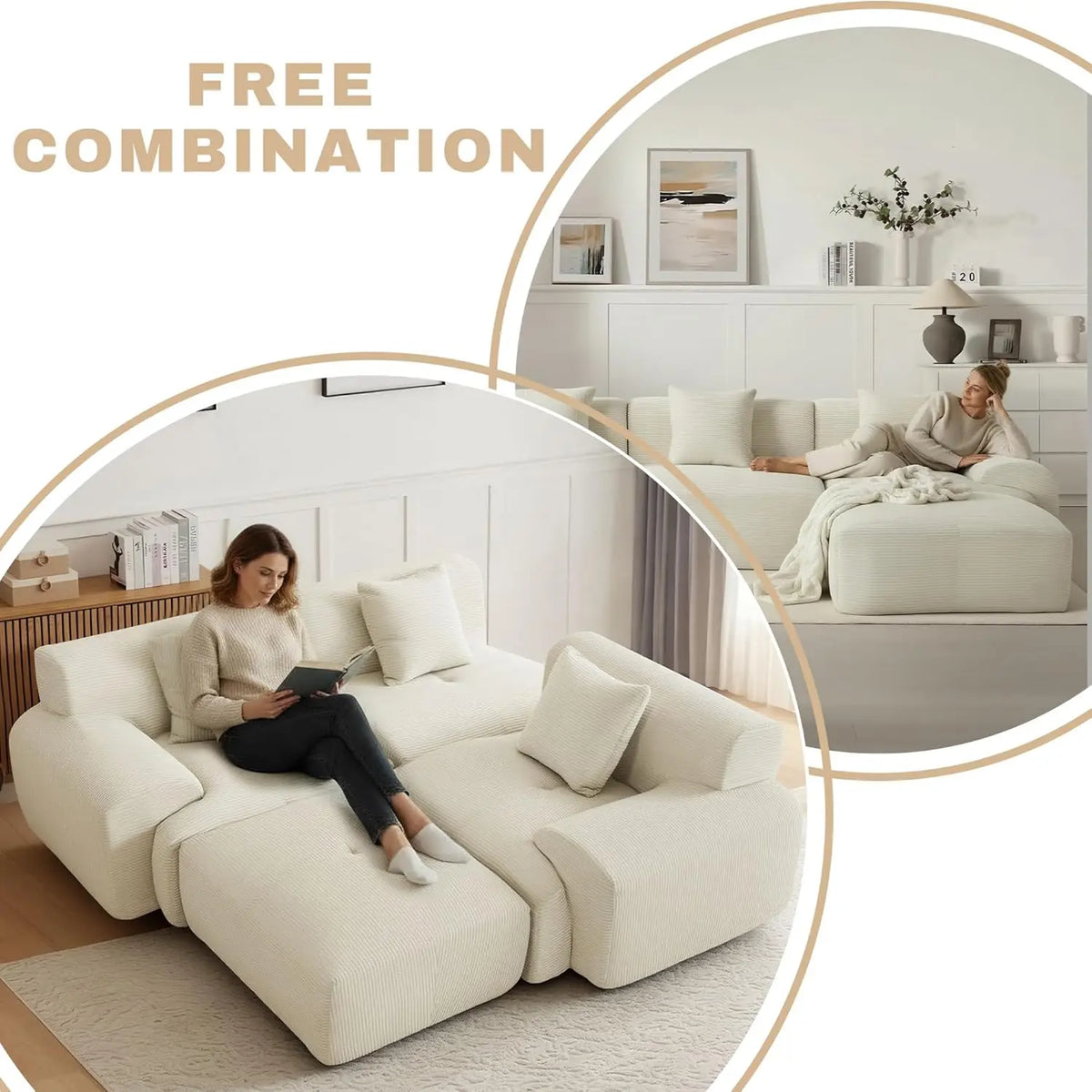 Modular Sectional Sofa With Ottoman Corduroy Memory Foam