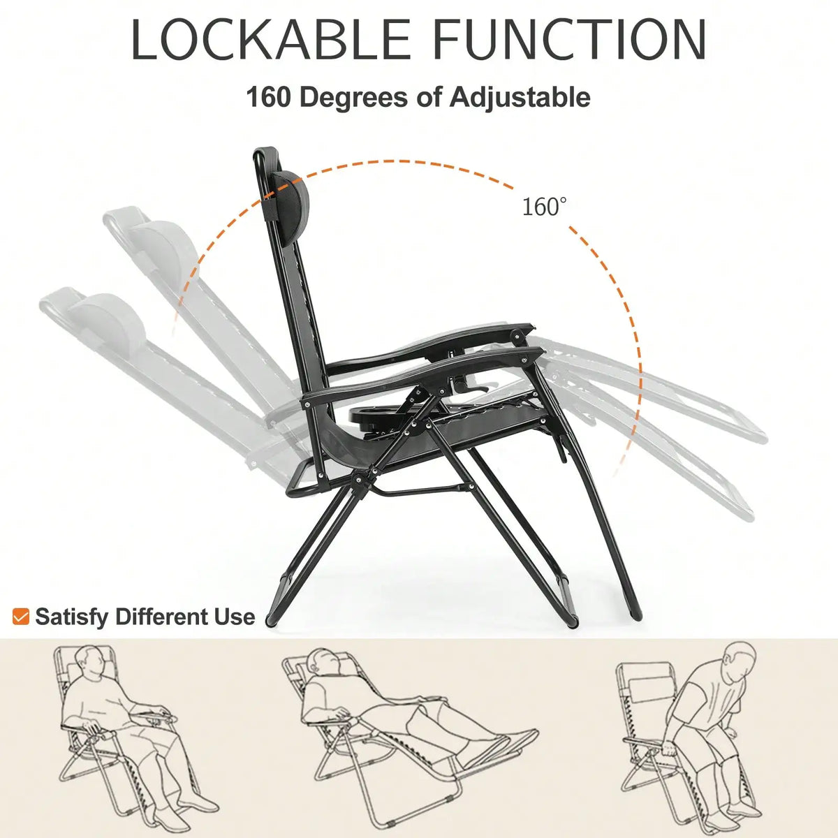 Zero Gravity Lounge Chairs Set Adjustable Folding Recliners