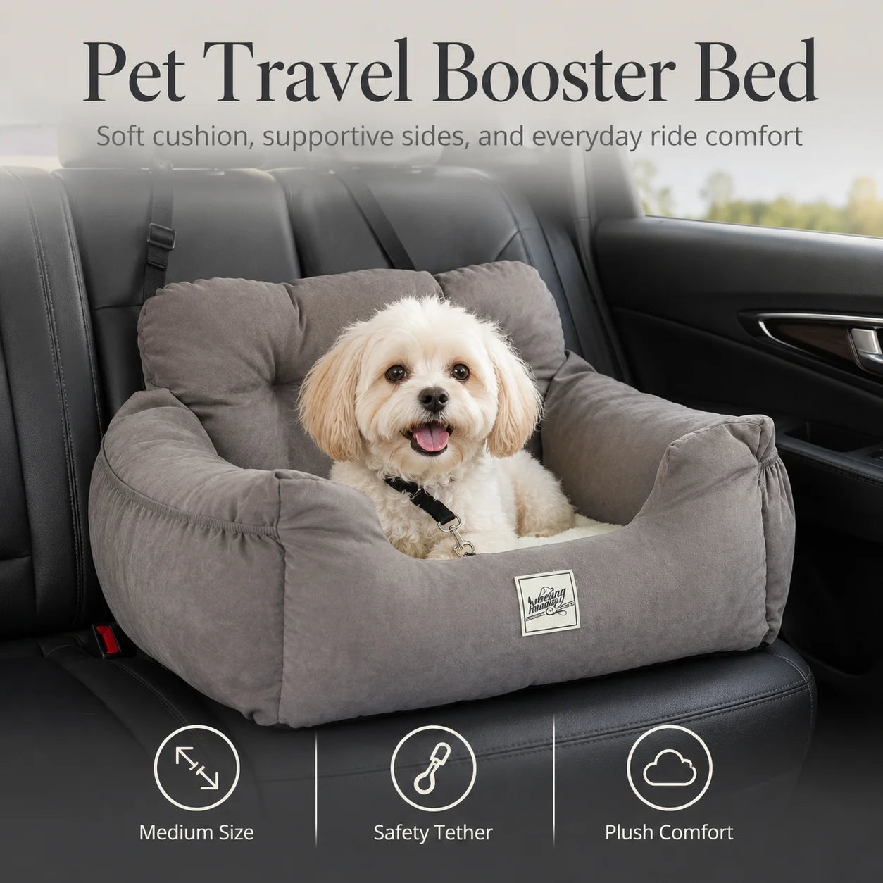 Adjustable Pet Car Seat Bed With Tether And Strap