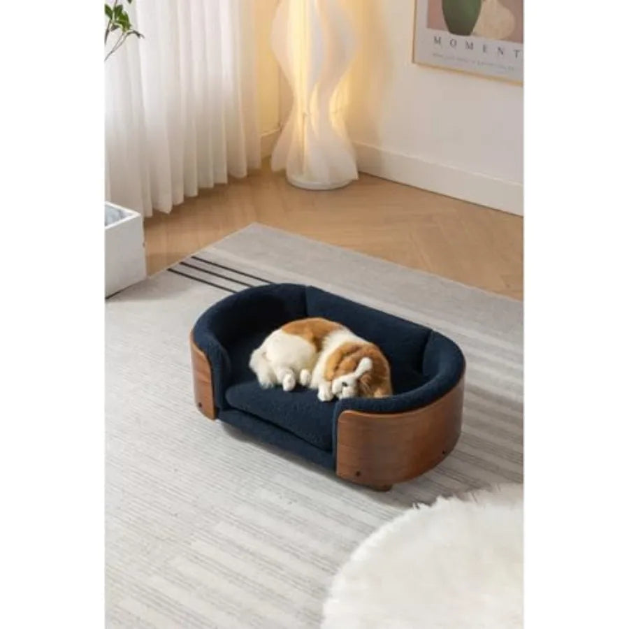 Scandinavian Elevated Dog Bed With Walnut Bentwood Frame