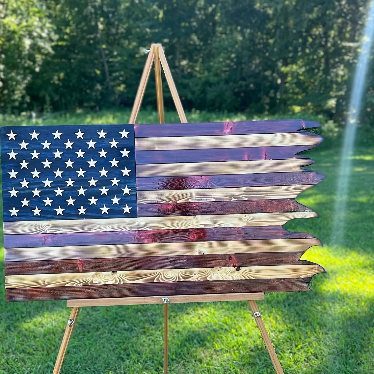 American Wooden Wavy Flag Decoration for Independence Day