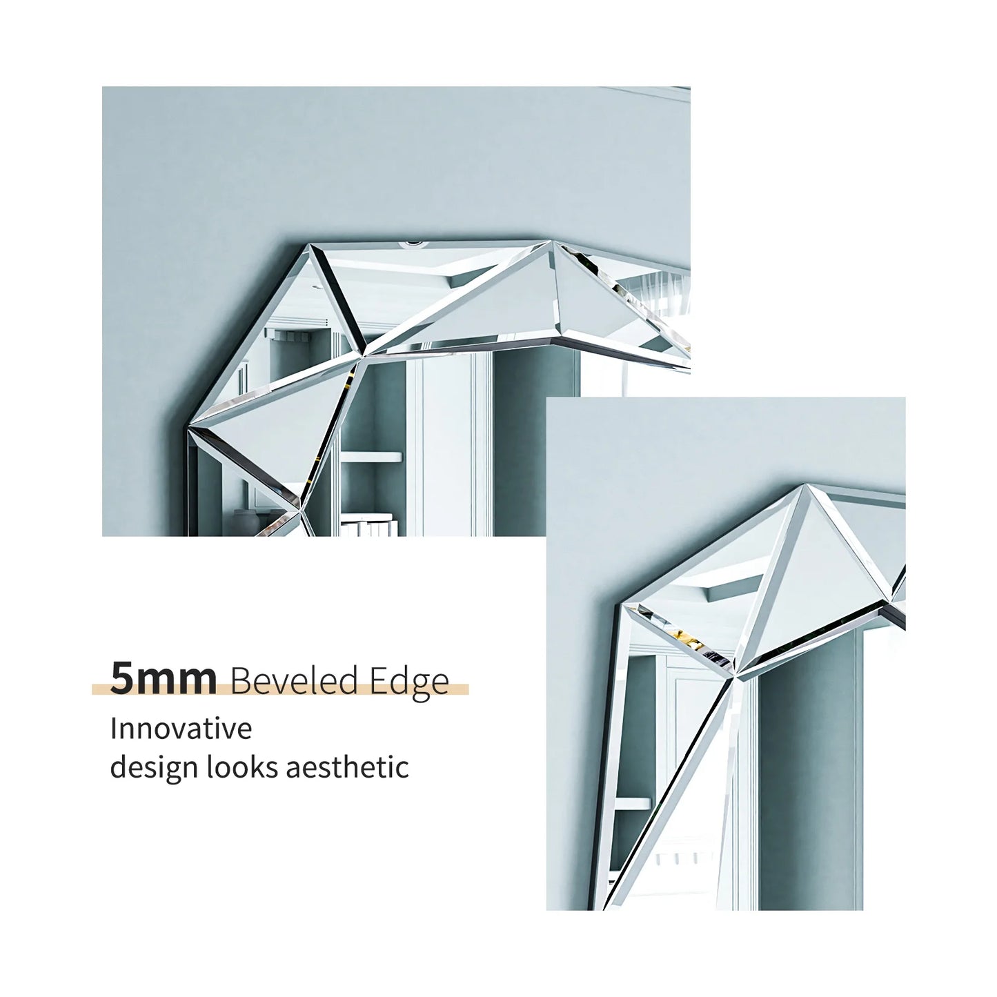 Wisfor Irregular Silver Glass Wall Mirror With Beveled Edge