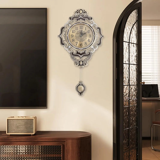 Retro Pendulum Wall Clock Silent Metal Home Decor