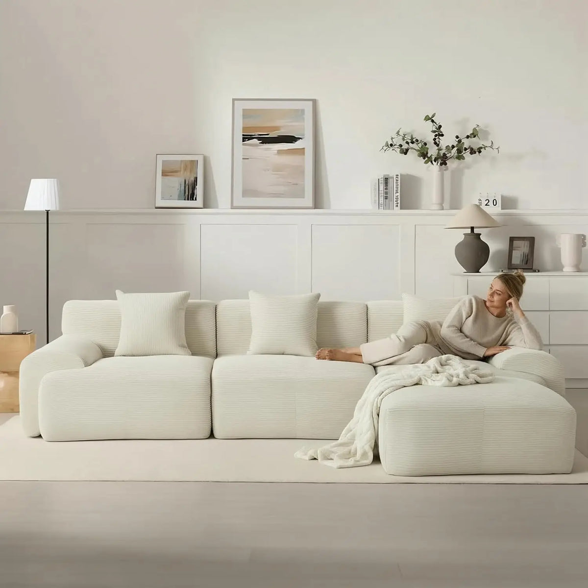 Modular Sectional Sofa With Ottoman Corduroy Memory Foam