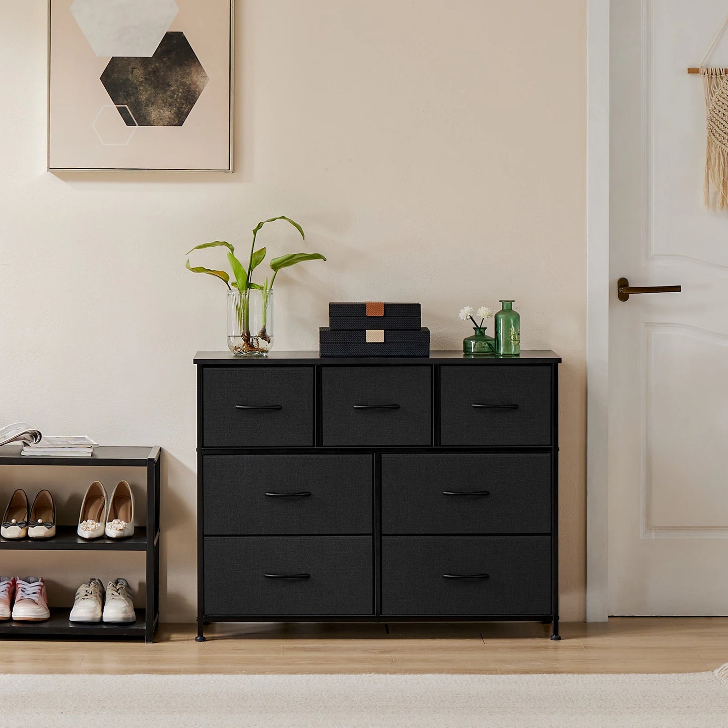 JHK Modern Metal Frame Dresser 7 Fabric Drawers Chest