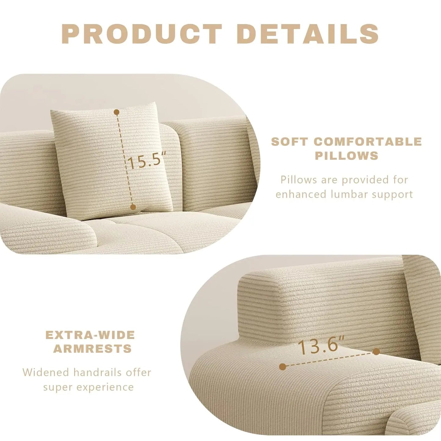 Modular Sectional Sofa With Ottoman Corduroy Memory Foam