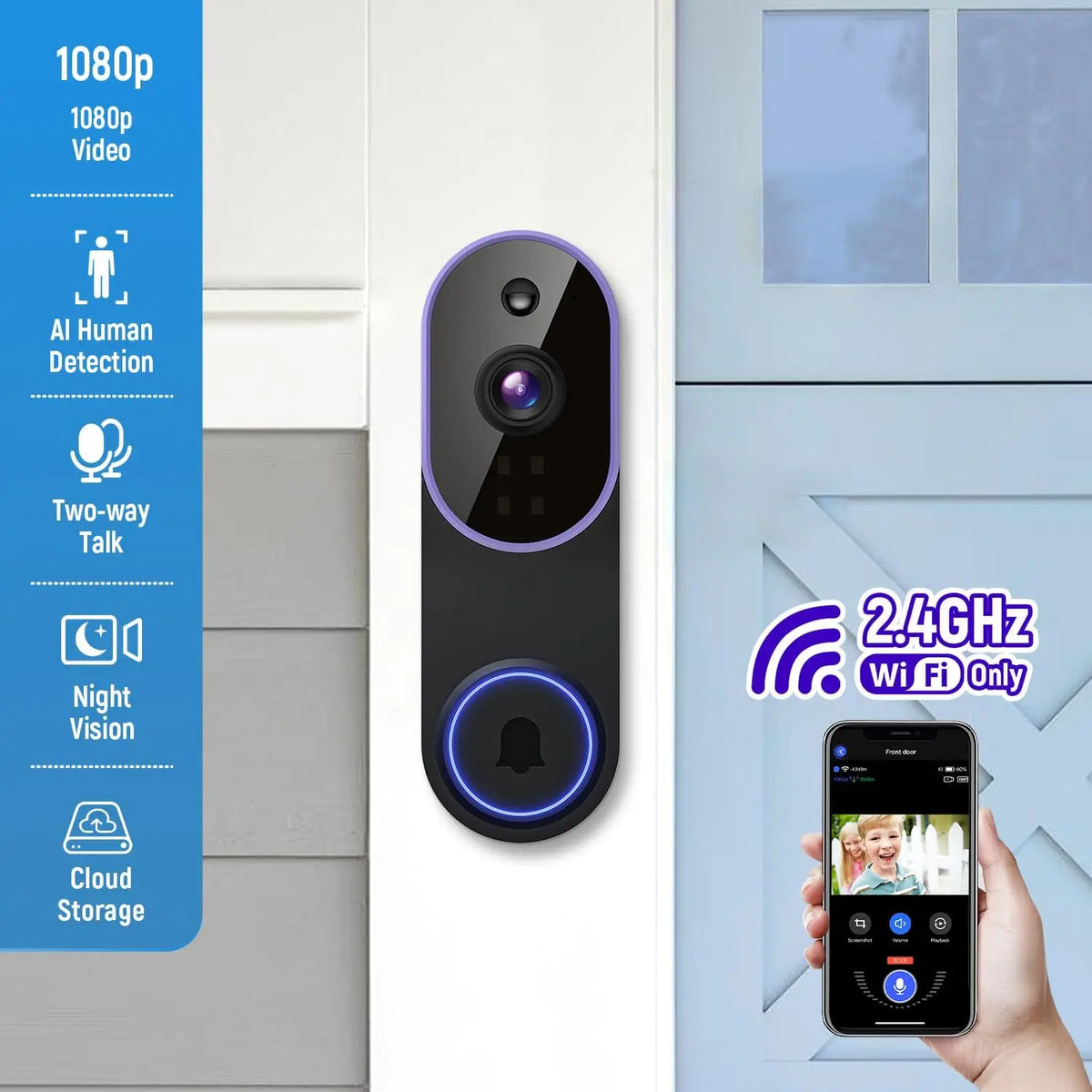 Smart Wireless Video Doorbell Camera AI Human Detection