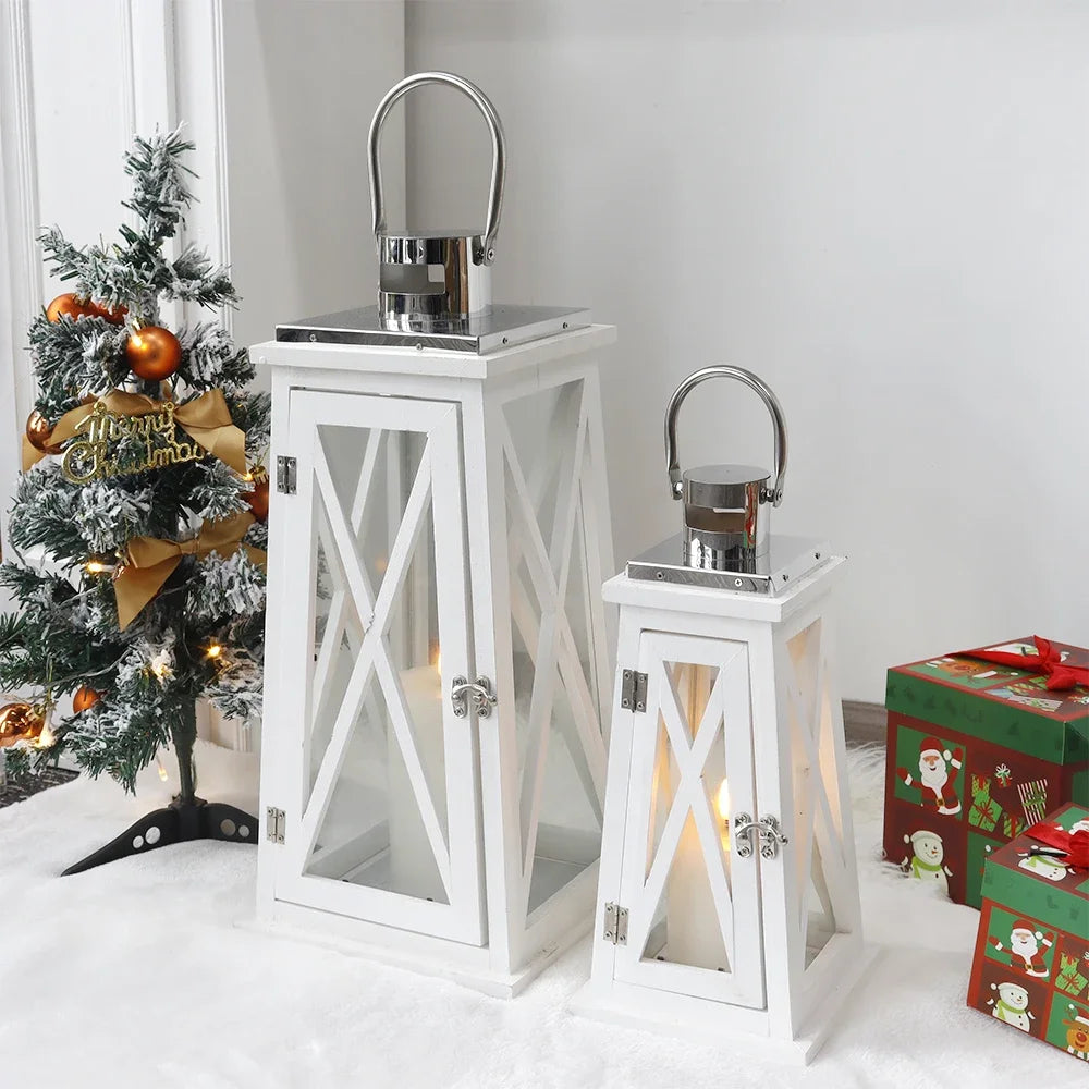 Newimage Wooden Candle Lantern With Glass Holder