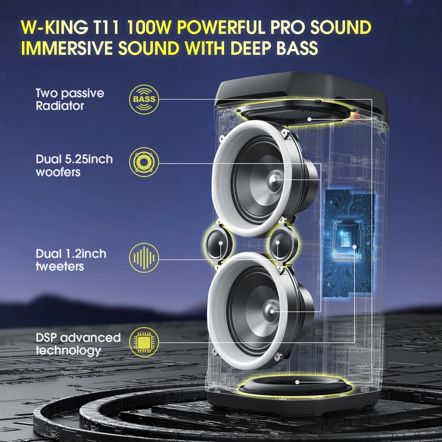 W-King T11 100W Bluetooth Speaker IPX6 Waterproof