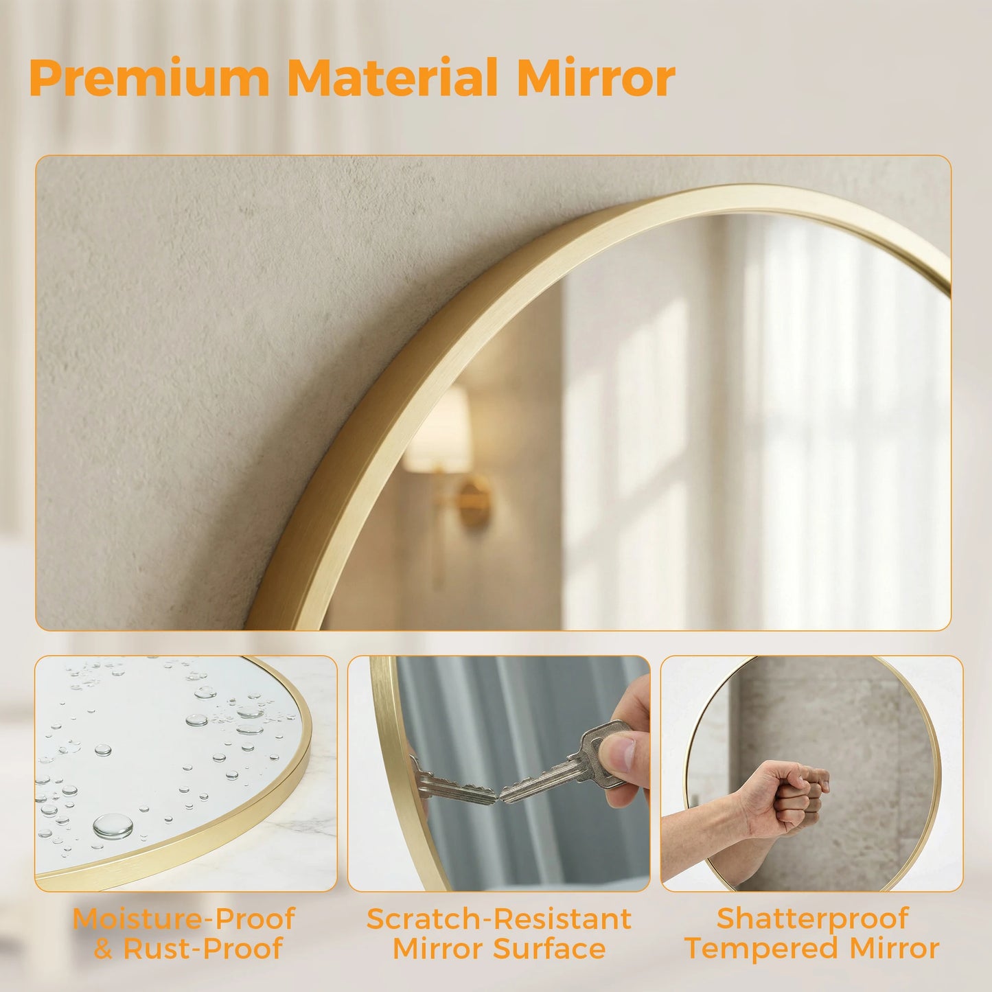 MCQ Round Wall Mirror Shatterproof Bathroom