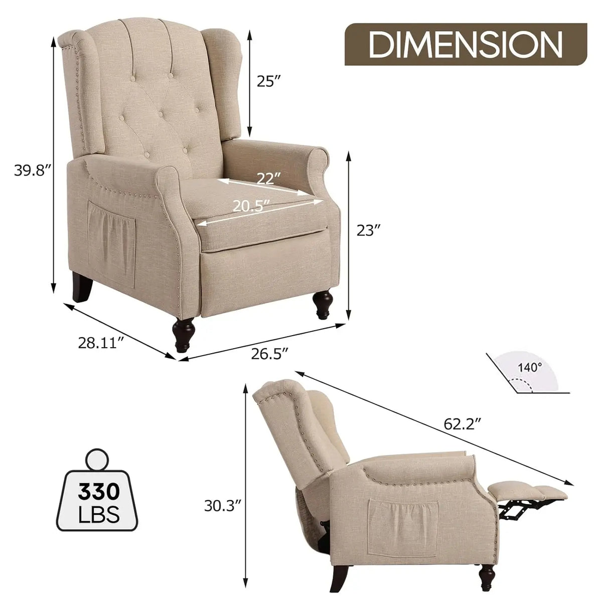 Massage Heat Wingback Recliner Armchair For Living Room