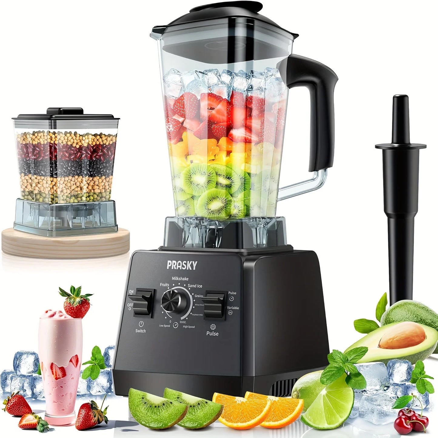 Prasky 2400W Blender And Grinder Combo Two Containers