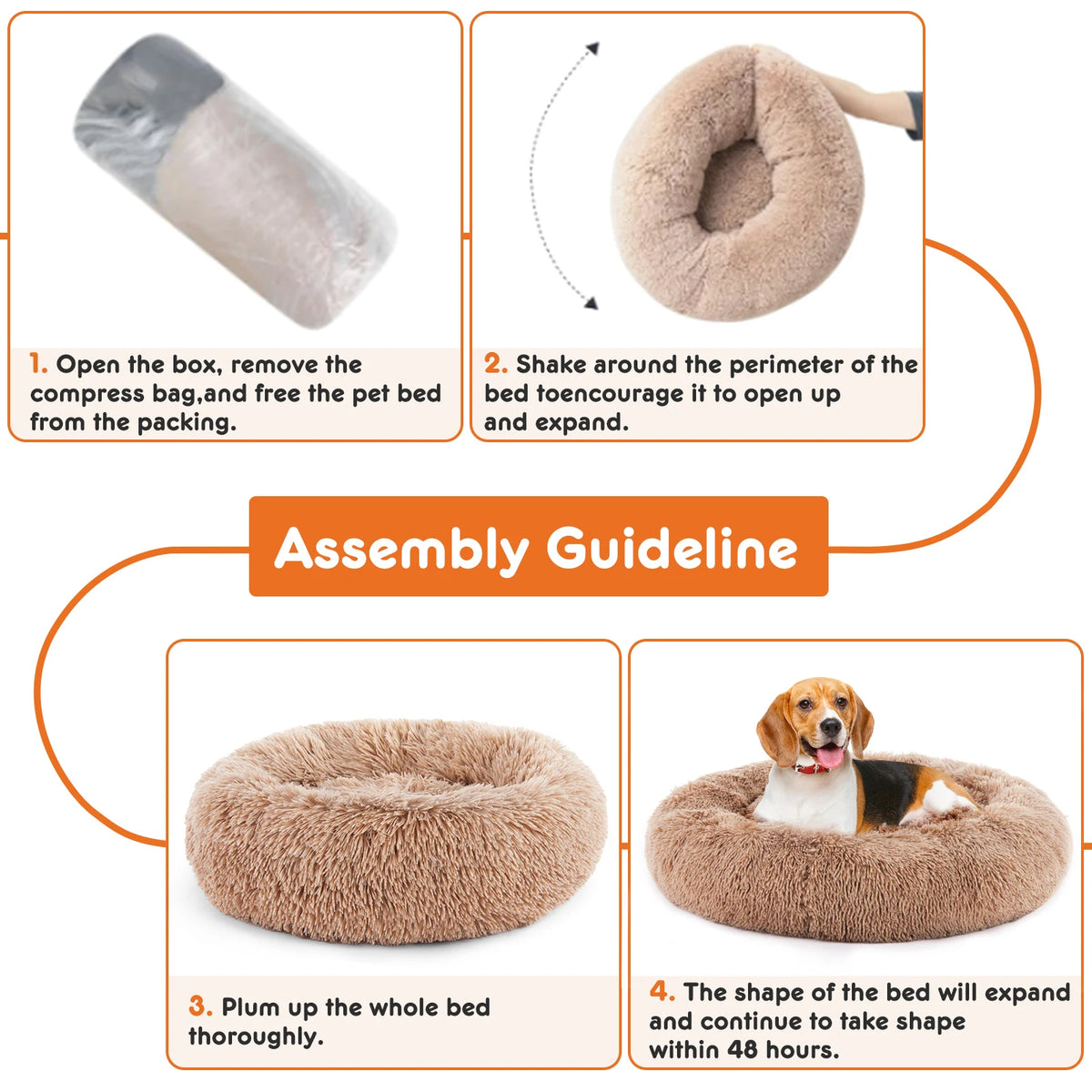 JHK Round Calming Dog Bed Soft Plush Fleece