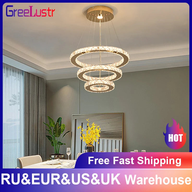 Vinilky Crystal Pendant Light Ceiling Lamp With Remote