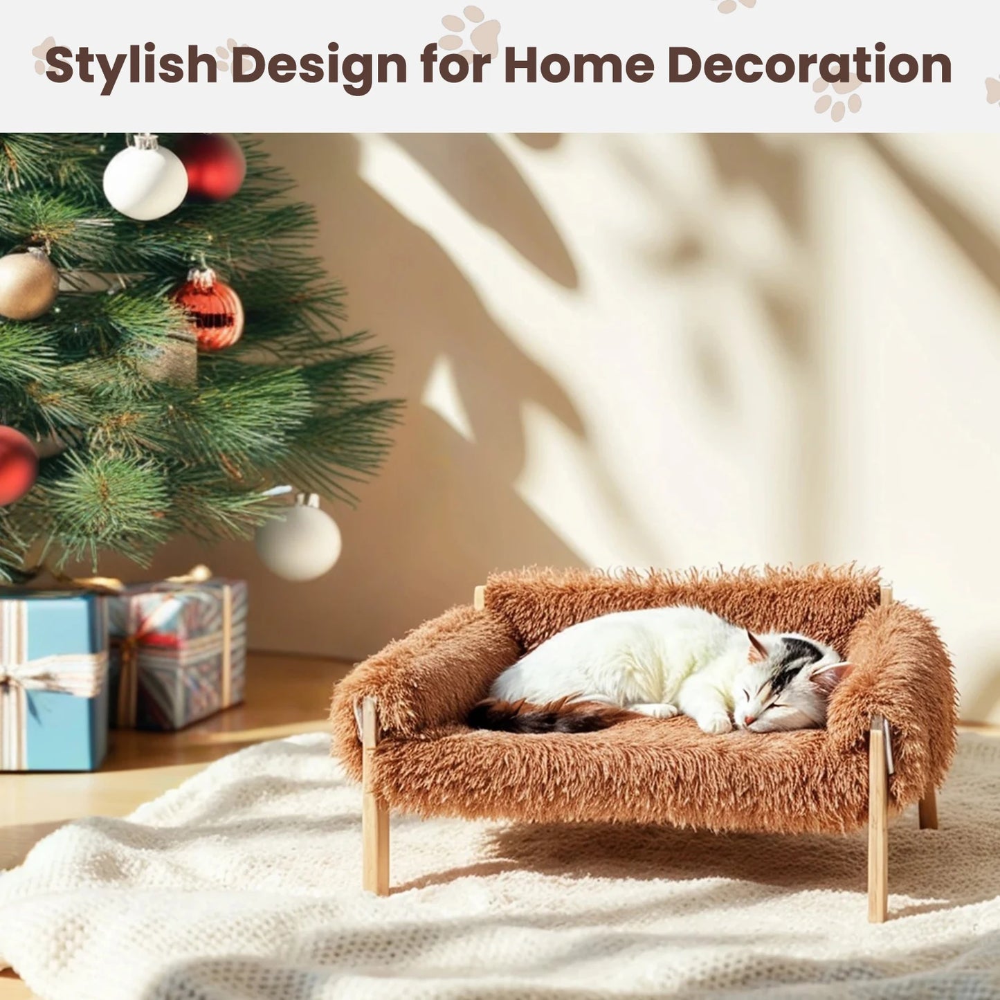 Raised Cat Bed With Sturdy Wooden Legs Large Plush Couch For Indoor Cats And Kittens