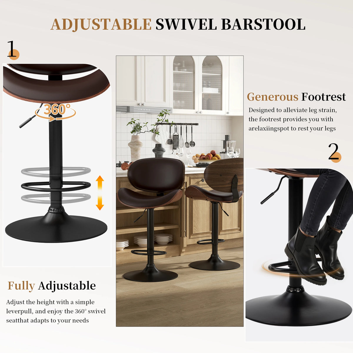 JHK PU Leather Ergonomic Swivel Counter Height Office Chair