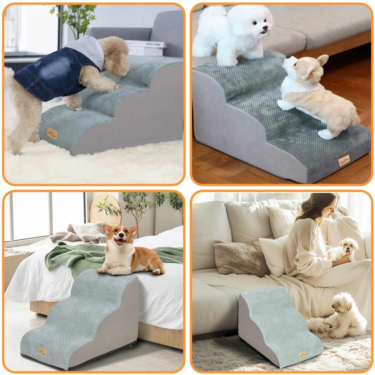 3/4/5 Steps Dog Stairs Curved Ramp With Removable Cover