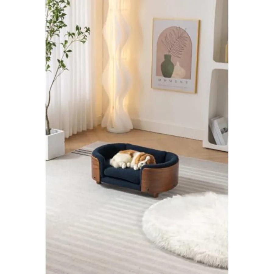 Scandinavian Elevated Dog Bed With Walnut Bentwood Frame
