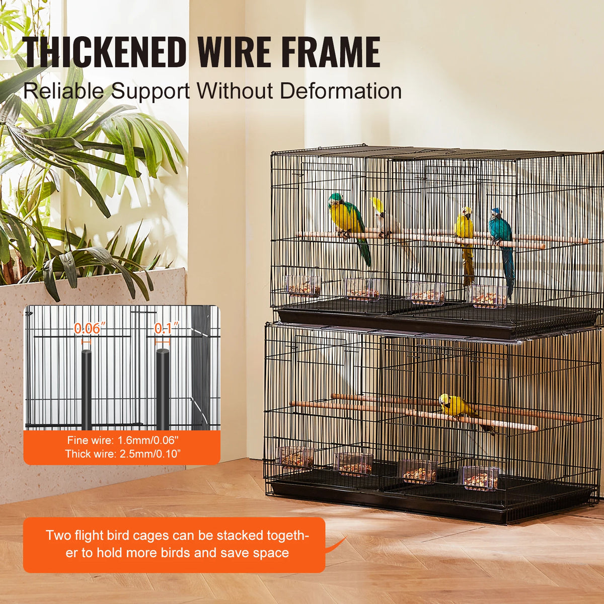 SucceBuy 30 Inch Flight Bird Cage With Divider Stackable Travel Cage For Small Birds And Perches