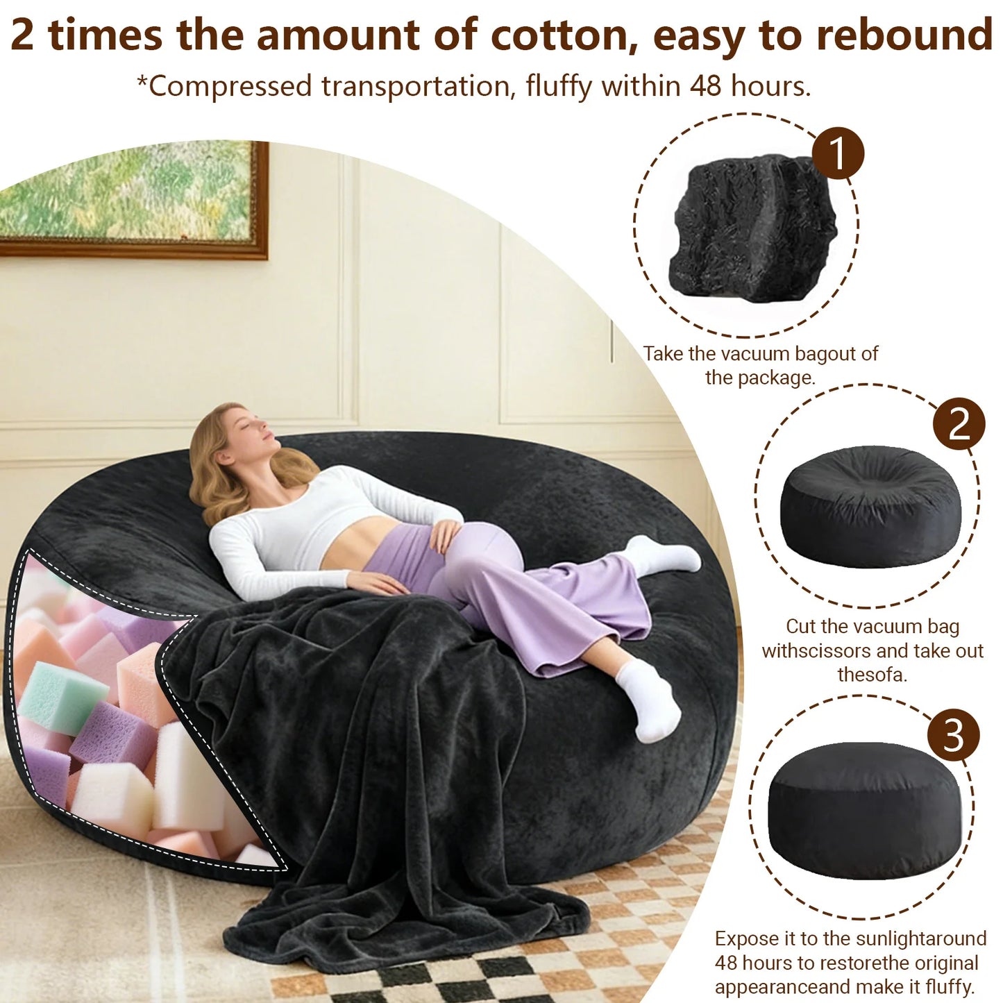 Memory Foam Beanbag Chair With Washable Flannel Cover