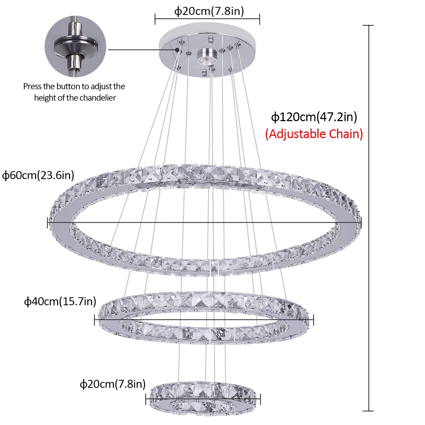 Vinilky Crystal Pendant Light Ceiling Lamp With Remote