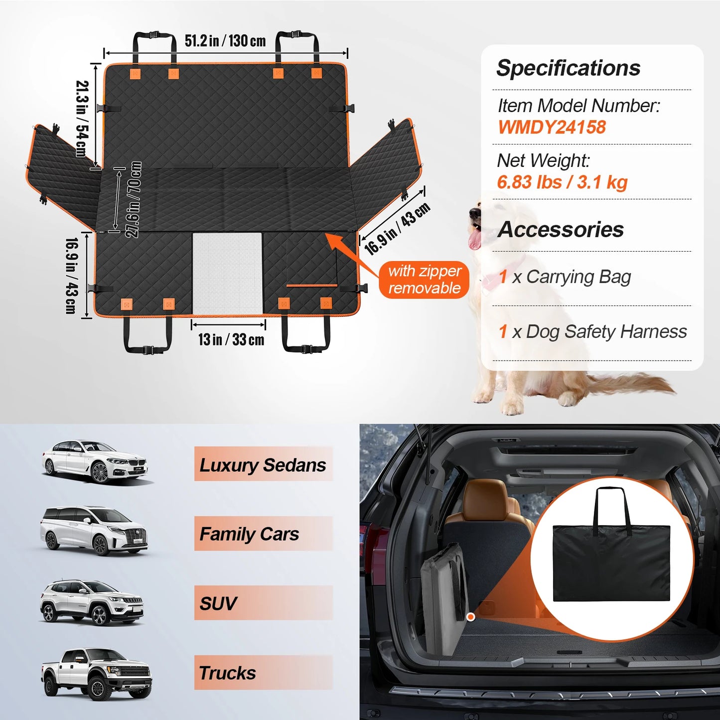 SucceBuy Heavy Duty Dog Car Back Seat Extender Cover