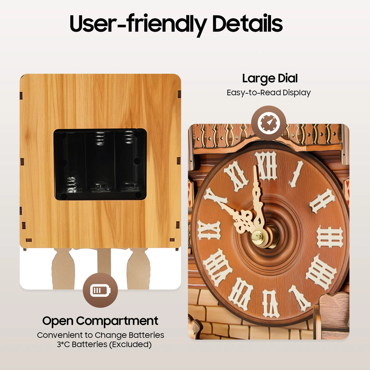 MDF Wall Mount Cuckoo Clock With 7:00 21:00 Chime Display
