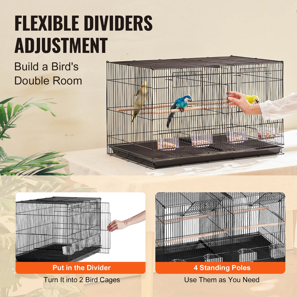 SucceBuy 30 Inch Flight Bird Cage With Divider Stackable Travel Cage For Small Birds And Perches