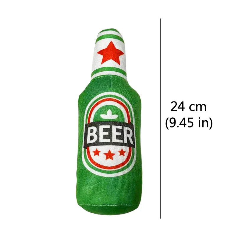 Beer Bottle Shaped Plush Dog Chew Toy With Squeaker