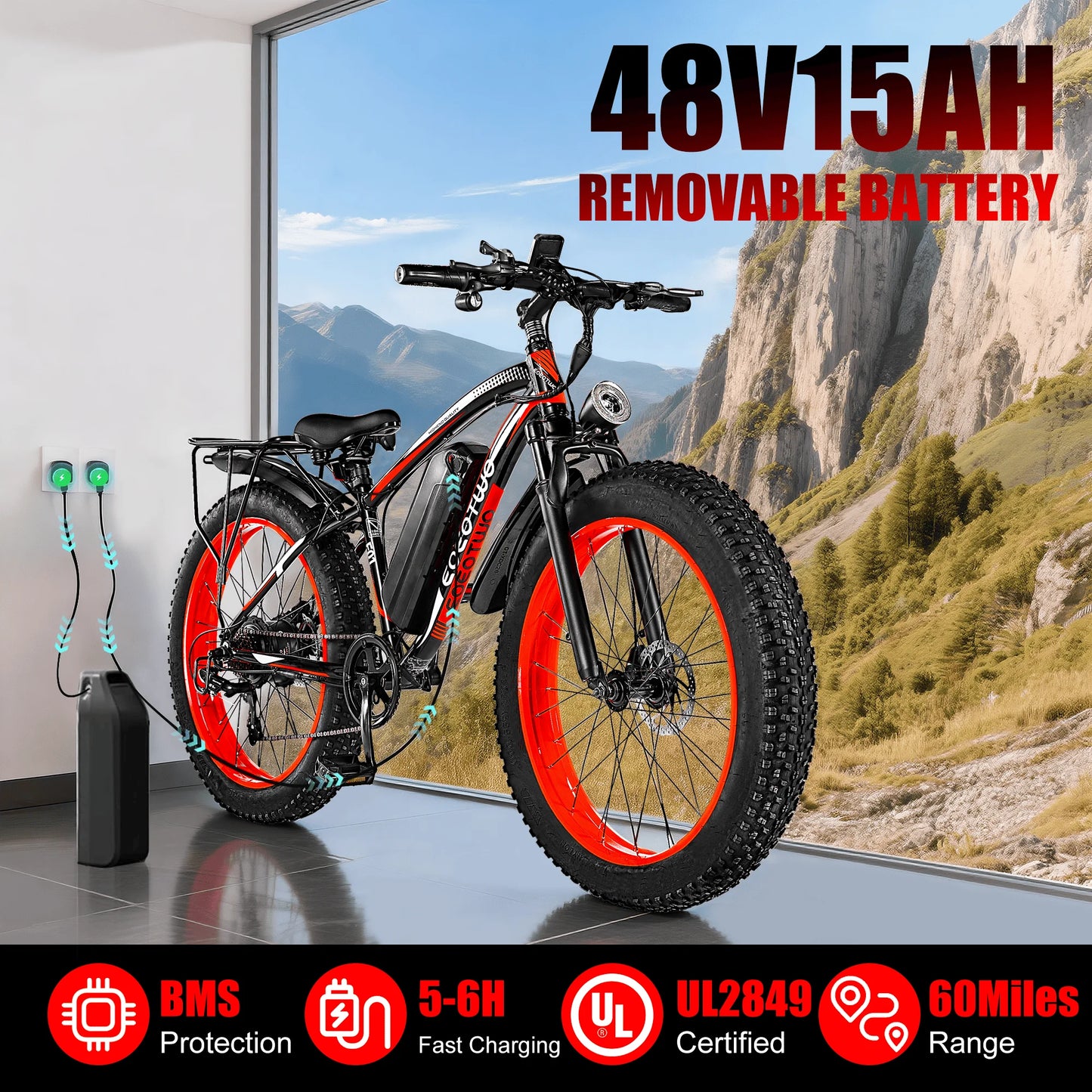 EOEOTWO 1500W Fat Tire Electric Bike All Terrain 34MPH
