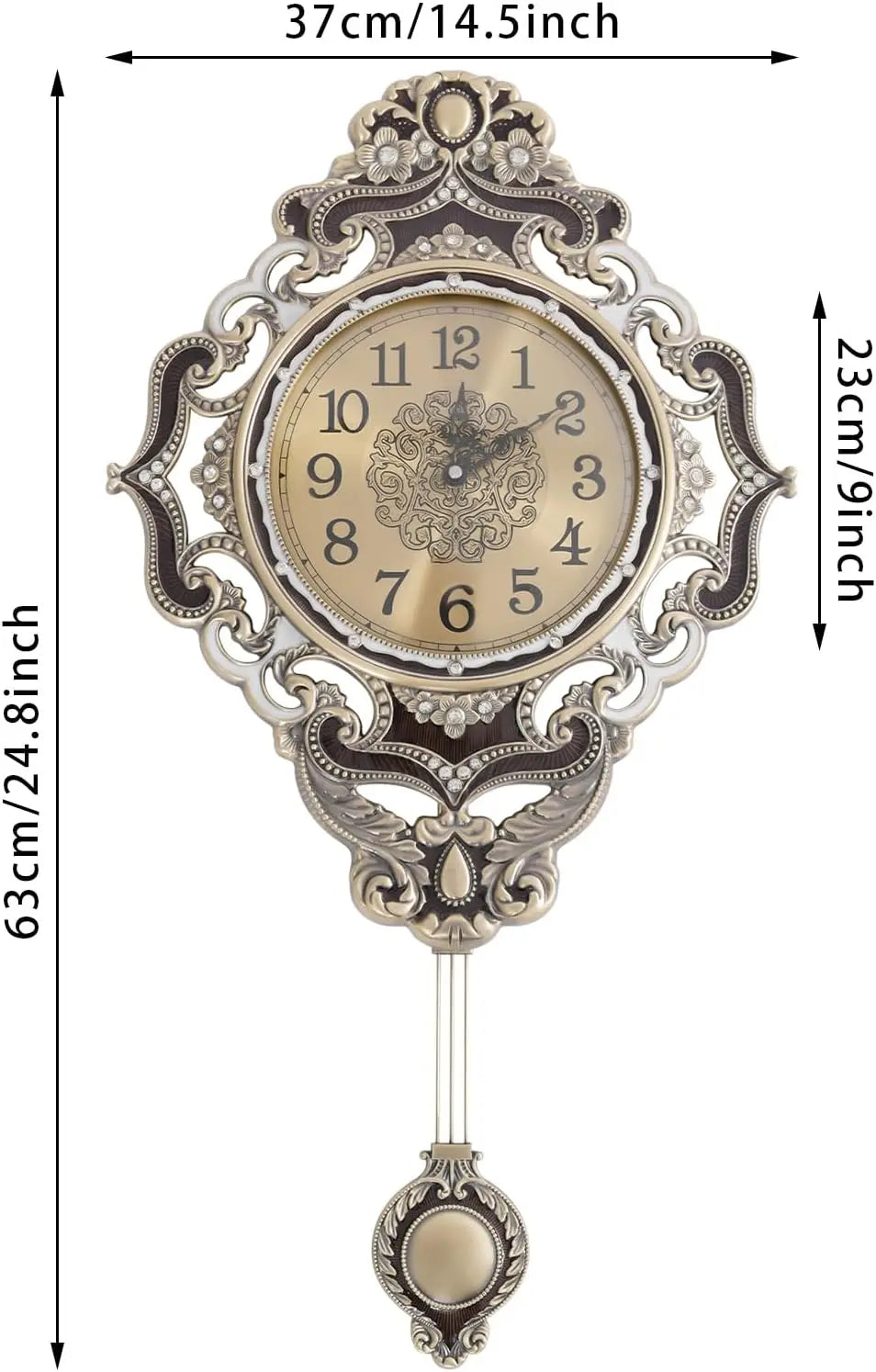 Retro Pendulum Wall Clock Silent Metal Home Decor