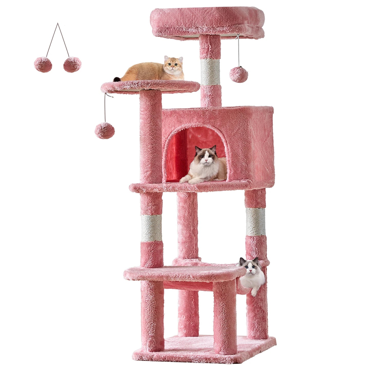 JHK 44 Inch Cat Tree Four Level Multi Cat Climbing Tower For Indoor Cats Natural Sisal Scratching Posts