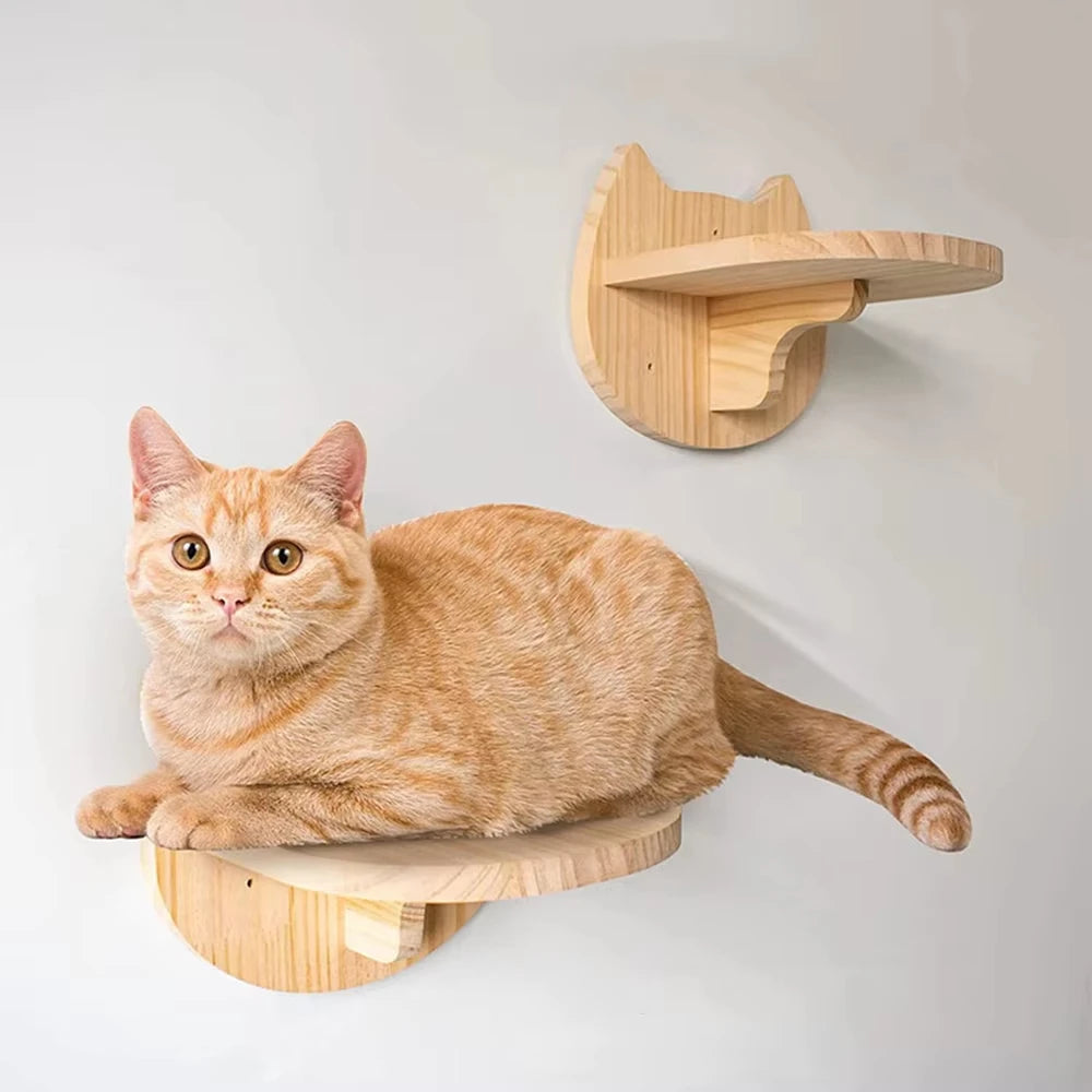 Wall Mounted Wooden Cat Climbing Shelf With Sisal Post